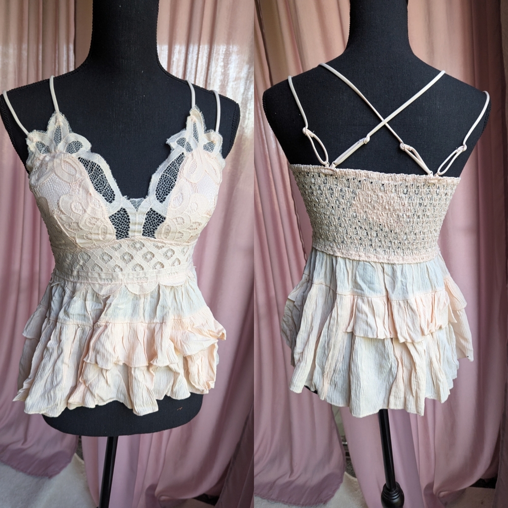 Lace and Ruffle Spaghetti Strap Top